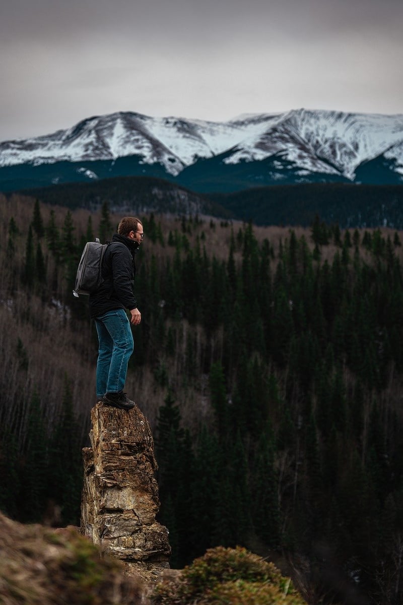Hiker trekking in the mountains